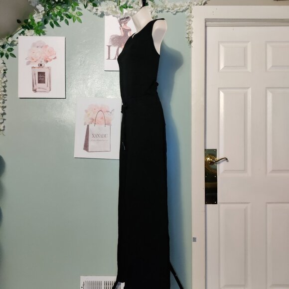 Jumpsuit Casual Wide Leg Long Pant, Crewneck Sleeveless Tie Belt with Pockets - Picture 5 of 10